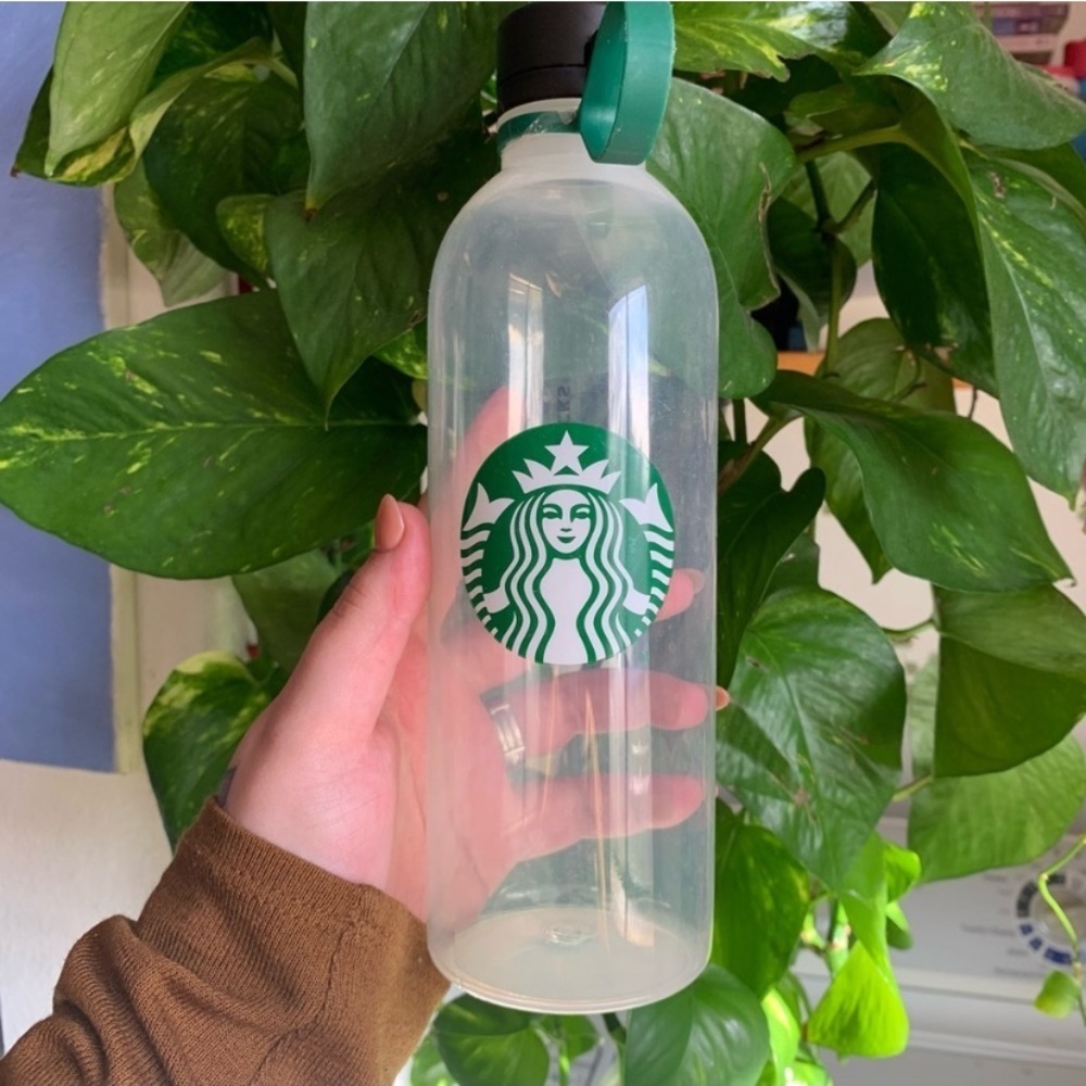 24 oz Starbucks Clear BPA free Plastic WATER BOTTLE w/Screw Off Attached Lid